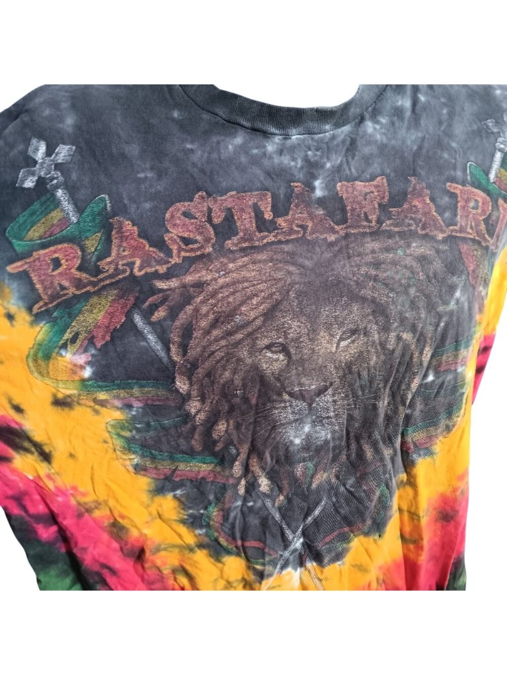 Vintage XL T-Shirt 1990's Zion Rastafari Tie-Dye Lion Graphic Distressed Relic